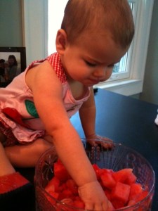 Silvia digging in for more watermelon