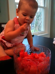 Silvia enjoying watermelon